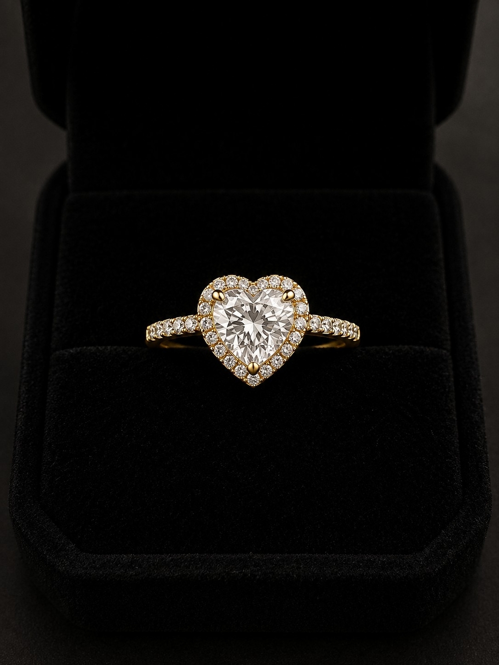 Heart Halo Solitaire Ring in Gold with Clear Center Stone Cubic Zirconia Size 10